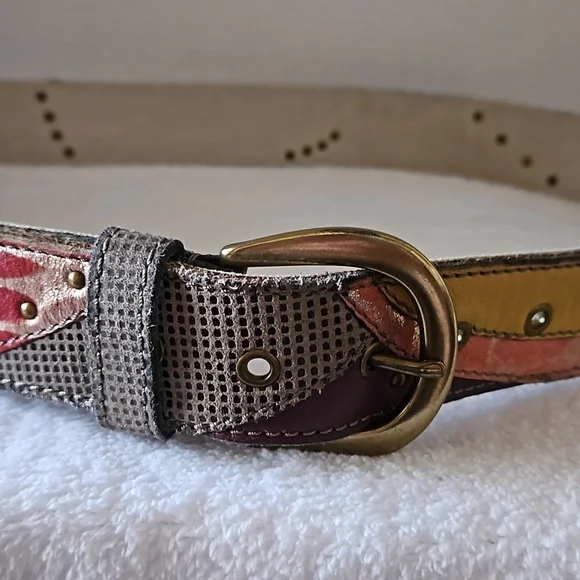 Fossil | Women\'s Y2K Lyla Patchwork Bright Multi Metallic Color Studs Belt Sz L Fossil Leather Multicolor Belts for Women for sale | eBay main image 2